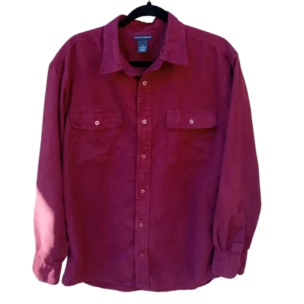4/$10 KnightsBridge Faux Suede Button Up Shirt Mens M Burgundy